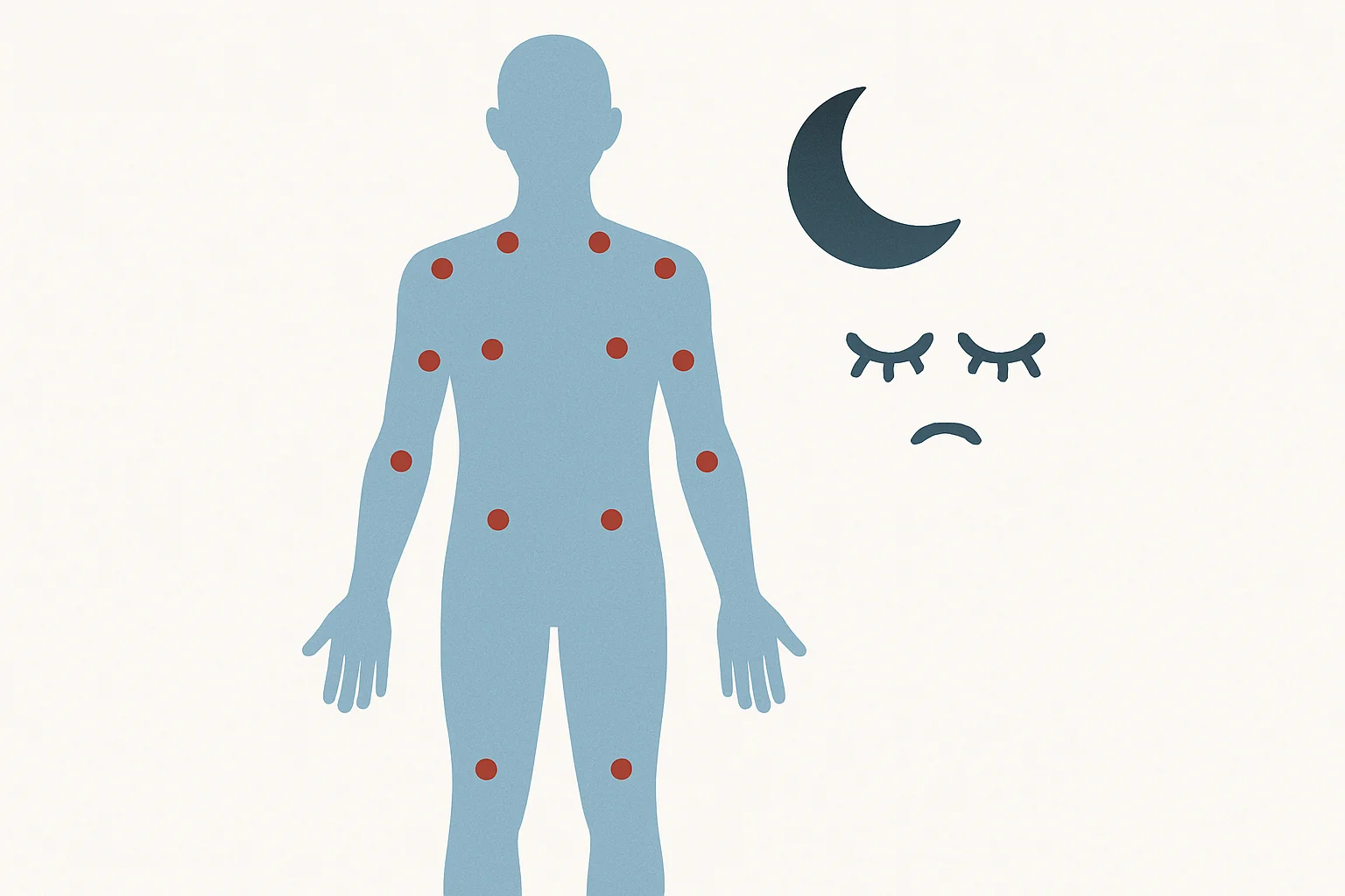 Sintomi tipici della fibromialgia: punti dolenti simmetrici diffusi, affaticamento e sonno disturbato